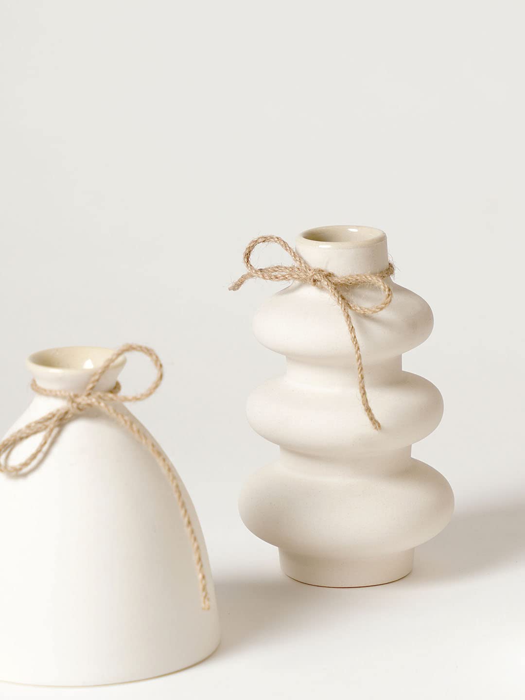 Purezento Konso Family White Ceramic Vase - Set Of 3 | Unique Shape Vases For Modern Home Decor, Shelves, Coffee Tables, Living